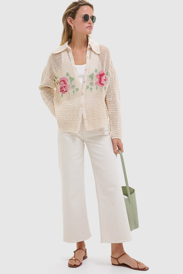 Vintage White Mid Rise Wide Leg Crop